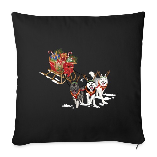 Siberian Husky Pulls Santa's Sleigh! - Throw Pillow Cover 17.5” x 17.5”