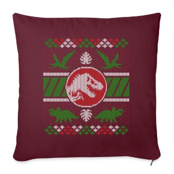 Jurassic World Christmas Design With T-Rex - Throw Pillow Cover 17.5” x 17.5” - burgundy - Front