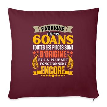 Homme 60Ans Anniversaire Homme Cadeau Rigolo 60Ans - Throw Pillow Cover 17.5” x 17.5” - burgundy - Front