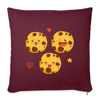 Cute Kawaii Cookies - Throw Pillow Cover 17.5” x 17.5” - burgundy - Front