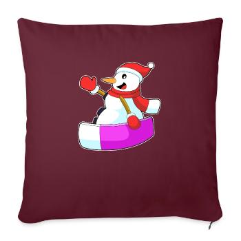 Snowman As Snowboarder With Sonowboard - Throw Pillow Cover 17.5” x 17.5” - burgundy - Front