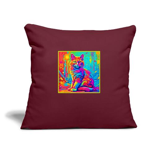 Luminous Feline: Colorful Neon Cat - Throw Pillow Cover 17.5” x 17.5”