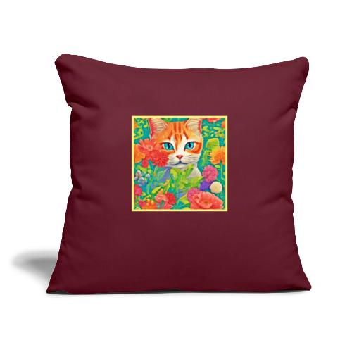 Cat and Flowers Painting - Throw Pillow Cover 17.5” x 17.5”