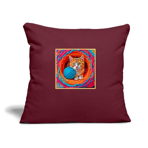 Feline and Yarn Painting - Throw Pillow Cover 17.5” x 17.5”