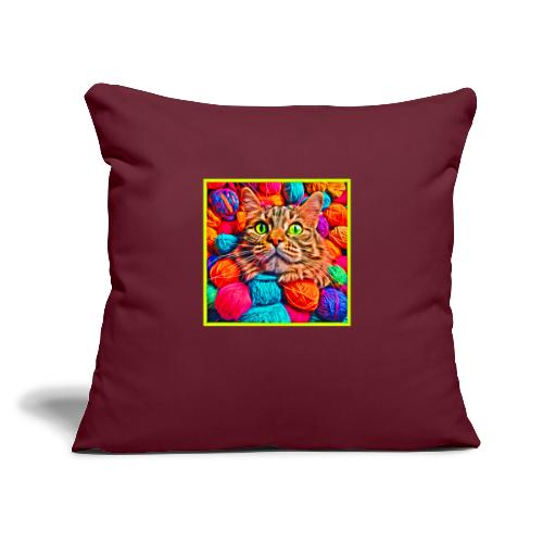 Colorful Yarn Cat Artwork - Throw Pillow Cover 17.5” x 17.5”