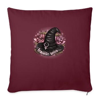 Feminist Witch - Throw Pillow Cover 17.5” x 17.5” - burgundy - Front