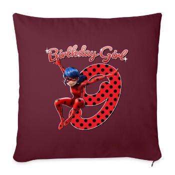 Miraculous Ladybug 9th Birthday Outfit Gift - Throw Pillow Cover 17.5” x 17.5” - burgundy - Front