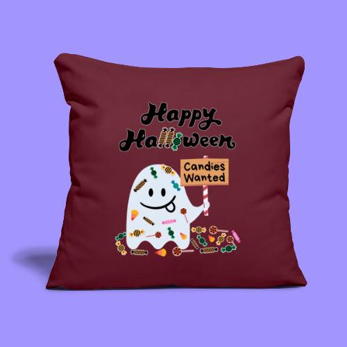 Cute Kawaii Ghost | Halloween Candies Wanted - Throw Pillow Cover 17.5” x 17.5”