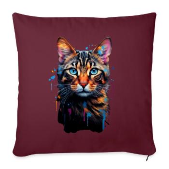 Brushstroke Color Explosion Bengal Cat - Throw Pillow Cover 17.5” x 17.5” - burgundy - Front
