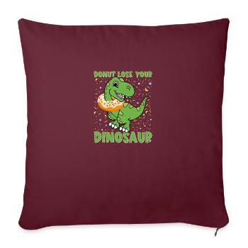 Dinosaur Donut Sprinkles Green T-Rex Dino - Throw Pillow Cover 17.5” x 17.5” - burgundy - Front