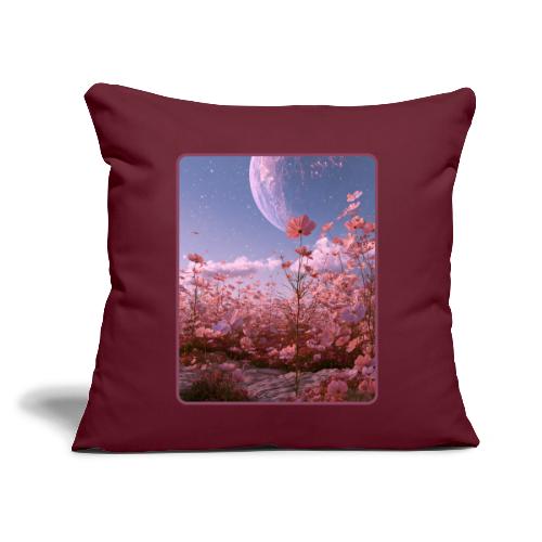 Cosmic Moon & Cosmos Flowers Art - Throw Pillow Cover 17.5” x 17.5”
