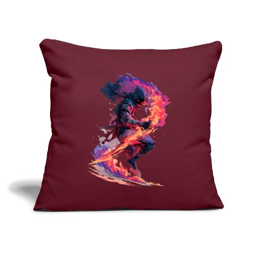 Flaming Ninja Warrior Fantasy Design - Throw Pillow Cover 17.5” x 17.5”