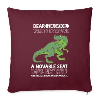 Dino T Rex Trex First Day of Kindergarten - Throw Pillow Cover 17.5” x 17.5” - burgundy - Front