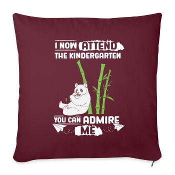 Panda First Day of Kindergarten - Throw Pillow Cover 17.5” x 17.5” - burgundy - Front