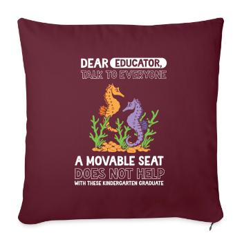 Seahorse First Day of Kindergarten - Throw Pillow Cover 17.5” x 17.5” - burgundy - Front