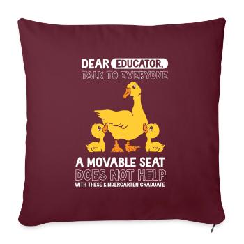 Duck First Day of Kindergarten - Throw Pillow Cover 17.5” x 17.5” - burgundy - Front