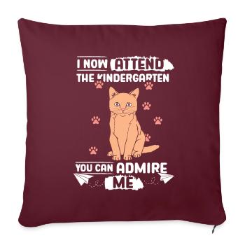 Cat First Day of Kindergarten - Throw Pillow Cover 17.5” x 17.5” - burgundy - Front