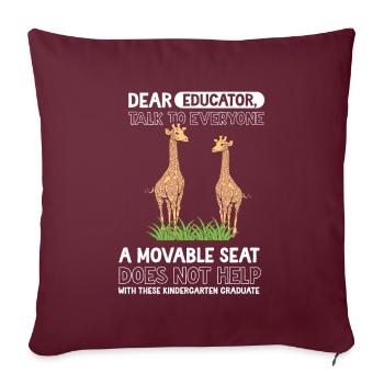 Giraffe First Day of Kindergarten - Throw Pillow Cover 17.5” x 17.5” - burgundy - Front