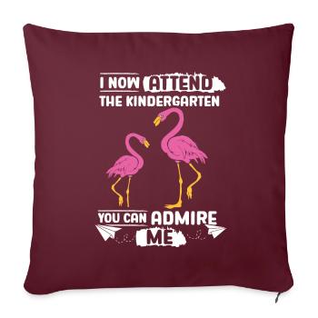 Flamingo First Day of Kindergarten - Throw Pillow Cover 17.5” x 17.5” - burgundy - Front