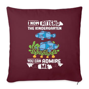 Kids Fish First Day of Kindergarten - Throw Pillow Cover 17.5” x 17.5” - burgundy - Front