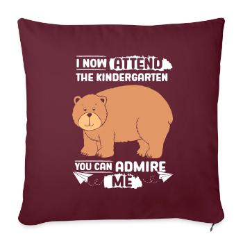 Kids Bear First Day of Kindergarten - Throw Pillow Cover 17.5” x 17.5” - burgundy - Front