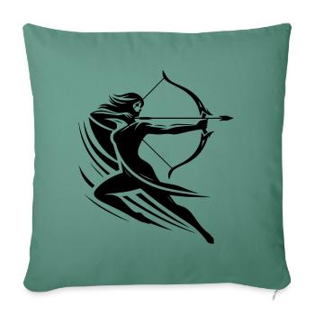 Bow Hunting Woman - Throw Pillow Cover 17.5” x 17.5” - cypress green - Front