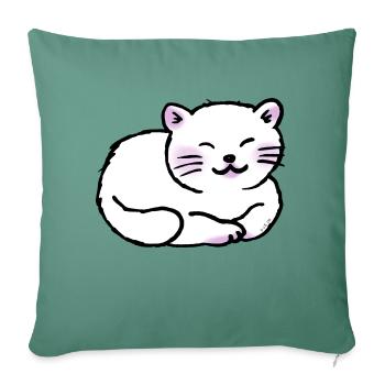 Sleepy White Cat - Throw Pillow Cover 17.5” x 17.5” - cypress green - Front