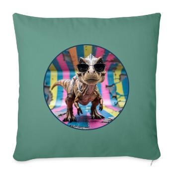 Baby Dinosaur T-Rex wearing black sunglasses - Throw Pillow Cover 17.5” x 17.5” - cypress green - Front
