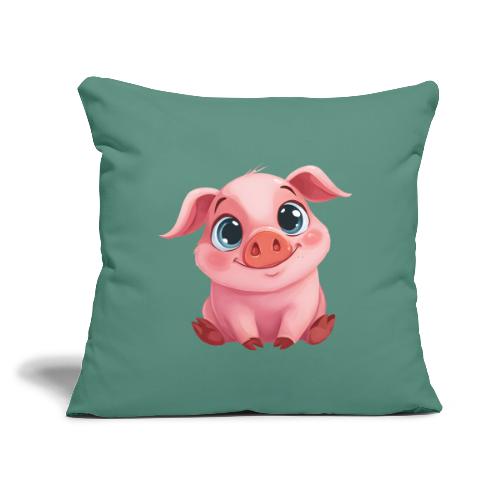 Adorable Cartoon Baby Pig Sitting with Big Eyes - Throw Pillow Cover 17.5” x 17.5”