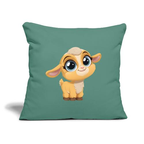 Sweet Cartoon Baby Goat with Joyful Smile - Throw Pillow Cover 17.5” x 17.5”