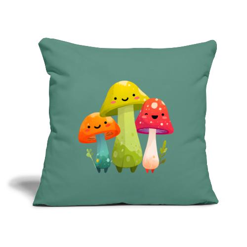Trio of Happy Mushrooms - Throw Pillow Cover 17.5” x 17.5”