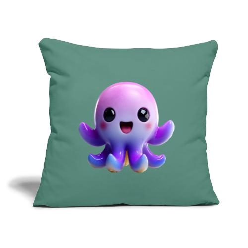 Joyful Cartoon Purple Baby Octopus with Big Smile - Throw Pillow Cover 17.5” x 17.5”