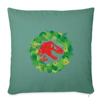 Jurassic World Christmas Design T-Rex With Wreath - Throw Pillow Cover 17.5” x 17.5” - cypress green - Front