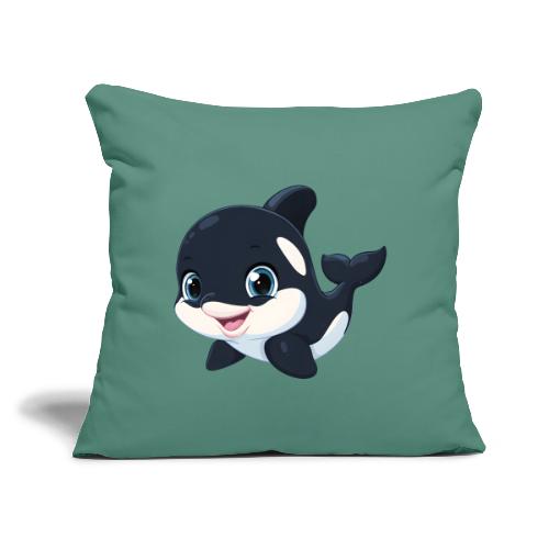 Playful Cartoon Baby Orca with Sweet Smile - Throw Pillow Cover 17.5” x 17.5”