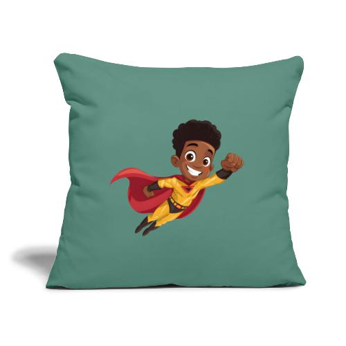 Flying Cartoon Superhero Boy in Red Cape - Throw Pillow Cover 17.5” x 17.5”