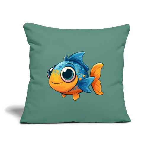 Colorful Cartoon Baby Fish in Blue and Orange - Throw Pillow Cover 17.5” x 17.5”