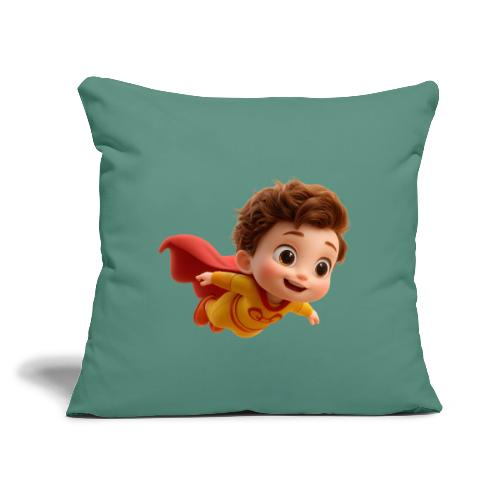 Flying Cartoon Superhero Boy in Yellow Suit - Throw Pillow Cover 17.5” x 17.5”