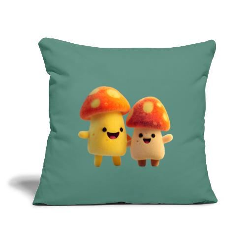 Joyful Cartoon Mushroom Duo - Throw Pillow Cover 17.5” x 17.5”