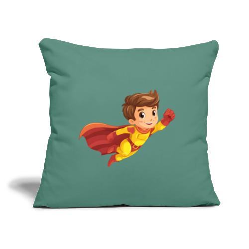 Cheerful Cartoon Superhero Boy Flying High - Throw Pillow Cover 17.5” x 17.5”