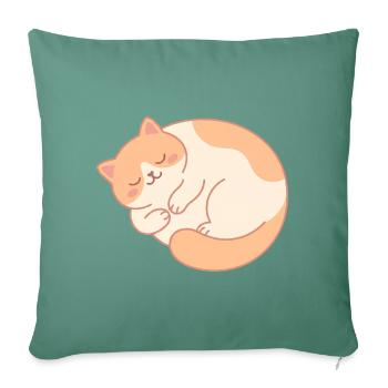 Peachy Cat Nap Illustration - Throw Pillow Cover 17.5” x 17.5” - cypress green - Front