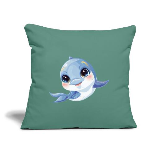 Joyful Blue-White Baby Dolphin - Throw Pillow Cover 17.5” x 17.5”