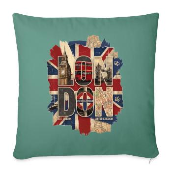 London Collage Union Jack Retro - Throw Pillow Cover 17.5” x 17.5” - cypress green - Front