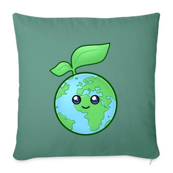 Happy Earth Day, Cute Kawaii Earth Planet - Throw Pillow Cover 17.5” x 17.5” - cypress green - Front