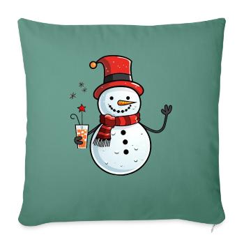 Snowman with drink - Throw Pillow Cover 17.5” x 17.5” - cypress green - Front
