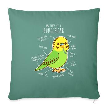 Green Budgie Anatomy - Throw Pillow Cover 17.5” x 17.5” - cypress green - Front