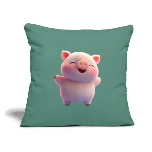 Cute Cartoon Baby Pig Standing Arms Up - Throw Pillow Cover 17.5” x 17.5”