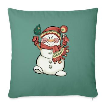 Retro Christmas Snowman - Throw Pillow Cover 17.5” x 17.5” - cypress green - Front