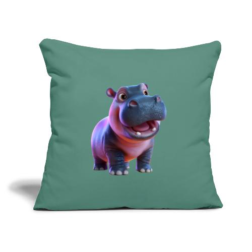 Smiling Cartoon Baby Hippo Standing - Throw Pillow Cover 17.5” x 17.5”
