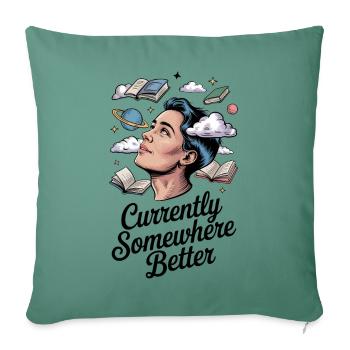 "Dreaming in Pages and Planets" - Throw Pillow Cover 17.5” x 17.5” - cypress green - Front