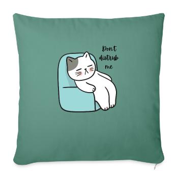 Sleepy Cat Funny Meow - Throw Pillow Cover 17.5” x 17.5” - cypress green - Front